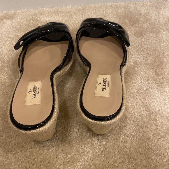 VALENTINO Garavani Mena Patent Bow Espadrille Wedges Black sz 40 - Picture 5 of 10